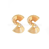 Brass Micro Pave Clear Cubic Zirconia Stud Earring Findings, for Half Drilled Beads, Nickel Free, Letter.S, Real 18K Gold Plated, 15.5x10mm, Hole: 1mm, Pin: 0.6mm, pin: 0.5mm(for half drilled beads)(KK-S364-054)