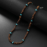 Retro Men's Coconut & Synthetic Turquoise Heishi Beaded Necklaces, Surf Vacation Necklaces, Turquoise(OX2630-3)