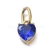 316 Stainless Steel Micro Pave Cubic Zirconia Charms, Heart, Golden, Blue, 8x6.5x5mm, Hole: 5x3mm(ZIRC-P108-01G-C)
