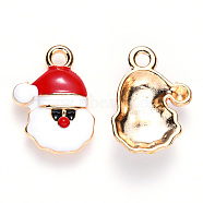 Alloy Enamel Pendants, for Christmas, Santa Claus, Light Gold, Red, 19x14x4mm, Hole: 2mm(X-ENAM-S121-002)