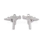 304 Stainless Steel Pendants, Gun Charm, Stainless Steel Color, 25x25x2.5mm, Hole: 3mm(STAS-B031-23P)
