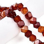 Natural Red Agate Beads Strands, Faceted Cube, 10~12x10~12x9~13mm, Hole: 0.9mm, about 20pcs/strand, 8.35''(21.2cm)(G-T138-40)