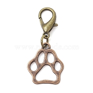 Alloy Pendant Decorations, with Zinc Alloy Lobster Claw Clasps, Cadmium Free & Lead Free, Bear Paw Prints, Red Copper, 36mm(HJEW-JM01794-02)