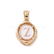 304 Stainless Steel Enamel Pendants, Oval with Letter, Golden, White, Letter.Z, 15.5x11.5x4mm, Hole: 4.5x2.5mm(STAS-H174-03Z)