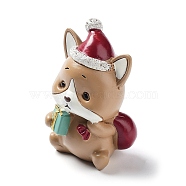 Christmas Animals Resin Sculpture Ornament, for Home Desktop Decorations, Dog, 34x27x55.5mm(RESI-K025-01B)