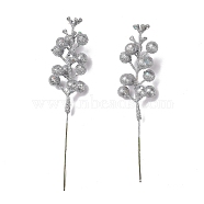 Plastic Imitation Fruit Stem Accessories, with Iron and Foam Finding, Glitter Powder, for DIY Christmas Tree, Wreath, Party Decoration, Silver, 180x49x35mm(DIY-B048-02A)