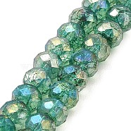 Spray Painted Imitation Jade Glass Beads Strands, AB Color Plated, Faceted, Round, Sea Green, 6x5mm, Hole: 1.2mm, about 90pcs/strand, 17.72''(45cm)(GLAA-P058-01B-05)