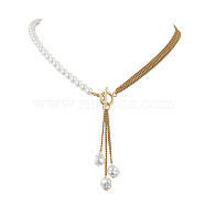 304 Stainless Steel Curb Chain Necklaces, Shell Pearl Bead Necklaces, Golden, 18.50 inch(47cm)(NJEW-JN04923)