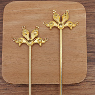 Alloy Hair Stick Findings, Bead Setting, with Loop, Flower, Golden, 115x2.8mm(PW-WG73756-05)