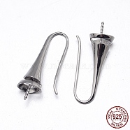 Rhodium Plated 925 Sterling Silver Earring Hook Findings, Platinum, 30x8.5mm, 18 Gauge, Pin: 1mm(STER-M102-01P)