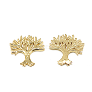 Brass Pendants, Tree, Real 18K Gold Plated, 18x16.5x1mm, Hole: 1mm(KK-S347-017)