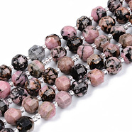 Natural Rhodonite Beads Strands, Round, Faceted, 7~8x8mm, Hole: 1.2mm, about 38~40pcs/strand, 15.16inch(38.5cm)(G-R482-25-8mm)