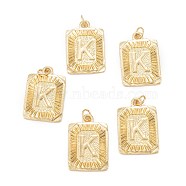 Brass Pendants, with Jump Ring, Long-Lasting Plated, Cadmium Free & Nickel Free & Lead Free, Rectangle with Alphabet, Real 18K Gold Plated, Letter.K, 23.5x16x2mm, Jump Ring: 5x0.7mm, 3.6mm Inner Diameter(KK-J279-58G-K)