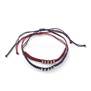 Couple Bracelets Sets, Adjustable Nylon Thread Braided Bead Bracelets, with Antique Silver Plated Alloy Spacer Breads, Flat Round, Mixed Color, Inner Diameter: 1~3-1/2 inch(2.6~9cm), 2pcs/set(BJEW-JB05821)