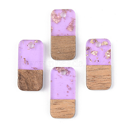 Transparent Resin & Walnut Wood Pendants, with Gold Foil, Rectangle, Lilac, 21.5x10x3mm, Hole: 2mm(RESI-S389-044A-B01)