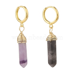 Copper Wire Wrapped Natural Amethyst Hoop Earring, Double Terminated Point Brass Huggie Hoop Earring for Women, 45.5mm, Pin: 1.4mm(EJEW-JE04722-01)