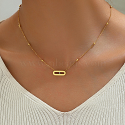 Bohemian Style Stainless Steel Rhinestone Oval Rectangle Pendant Necklaces for Women, Golden, 16.54 inch(42cm)(GM6586)