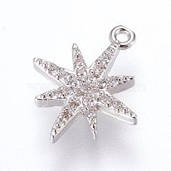 Brass Micro Pave Cubic Zirconia Charms, FLower, Platinum, 14x11.5x2mm, Hole: 0.5mm(ZIRC-G116-09P)