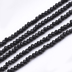 Glass Beads Strands, Faceted, Rondelle, Black, 2~2.5x1~1.5mm, Hole: 0.5mm, about 165~170pcs/strand, 11.81 inch~12.20 inch(30~31cm)(GLAA-S178-15-05)
