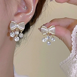 Alloy Rhinestone Studs Earring, Bowknot Resin Earring with 925 Sterling Silver Pins, Golden, 50x50mm(WG46953-106)
