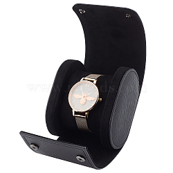 Vintage PU Leather Oval Watch Storage Box, Portabel Travel Single Wristwatch Case, for Birthday Christmas Gift, Black, 10.2x8.6x7.4cm(CON-WH0088-38)