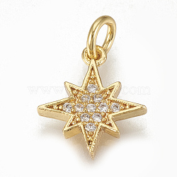 Brass Micro Pave Cubic Zirconia Charms, with Jump Rings, Star, Golden, 13x11.5x2mm, Hole: 3mm(ZIRC-Q015-041G)