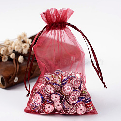 Organza Bags, with Ribbons, Dark Red, 15x10cm(X-OP-R016-10x15cm-03)
