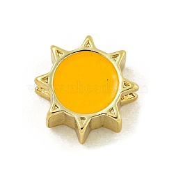 Rack Plating Brass Enamel Beads, Lead Free & Cadmium Free, Real 18K Gold Plated, Sun, 9x9x4mm, Hole: 1.8mm(KK-U029-22G-08)