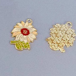 Alloy Enamel Pendants, Golden, Flower Charm, Cornsilk, 20x13mm(FIND-SZC0010-194)