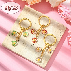 Alloy Enamel Keychain, with Iron Findings, Flower, Mixed Color, 6.6cm, 3pcs/set(KEYC-YW00033-02)