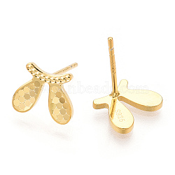 925 Sterling Silver Stud Earrings, Nickel Free, Rabbit's Ears, with S925 Stamp, Real 18K Gold Plated, 8.5x10mm, Pin: 0.9mm(STER-T004-48G)