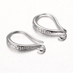 Brass Earring Hooks, with Horizontal Loop, Textured, Cadmium Free & Nickel Free & Lead Free, Platinum, 15x9x2mm, 12 Gauge, Hole: 2mm(KK-O091-03-NR)