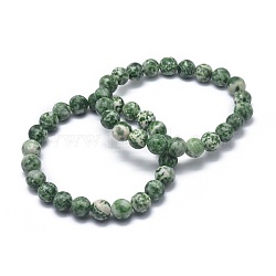 Natural Green Spot Jasper Bead Stretch Bracelets, Round, 2-1/8 inch~2-3/8 inch(5.5~6cm), Bead: 8mm(X-BJEW-K212-B-017)