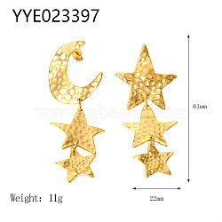 Stylish Stainless Steel Star Moon Dangle Stud Earrings, Asymmetrical Earrings for Women, Real 18K Gold Plated, 2.40x0.87 inch(6.1x2.2cm)(WQ3777-4)