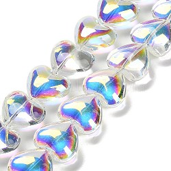 Electroplate Glass Beads Strands, Heart, Clear AB, 12.2x15x8mm, Hole: 1mm, about 50pcs/strand, 23.62''(60cm)(EGLA-B008-01A-AB02)