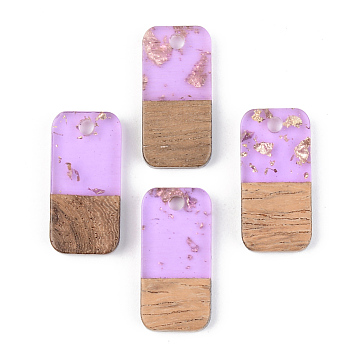 Transparent Resin & Walnut Wood Pendants, with Gold Foil, Rectangle, Lilac, 21.5x10x3mm, Hole: 2mm