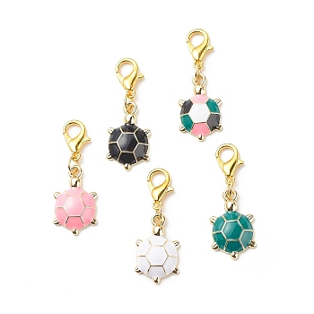 Alloy Enamel Tortoise Pendant Decorations, Lobster Clasp Charms, Clip-on Charms, for Keychain, Purse, Backpack Ornament, Mixed Color, 32mm, 5pcs/set