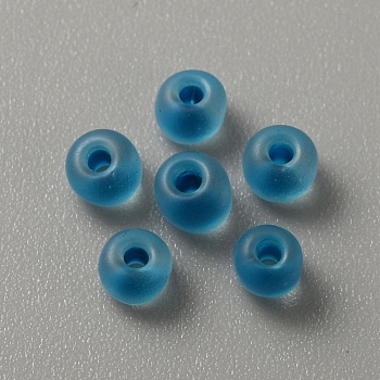 Transparent Frosted Glass Beads, Rondelle, Deep Sky Blue, 5x3.5mm, Hole: 1.2mm, about 2400pcs/200g