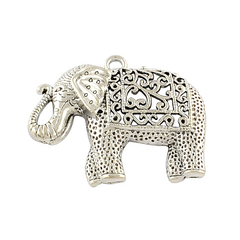 Tibetan Style Alloy Elephant Big Pendants, Cadmium Free & Lead Free, Antique Silver, 59x47.5x11mm, Hole: 4mm