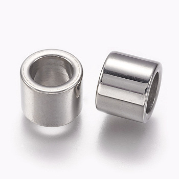 304 Stainless Steel Beads, Large Hole Beads, Column, Stainless Steel Color, 10x8mm, Hole: 6.5mm