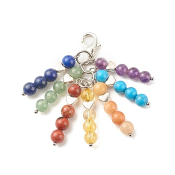 Chakra Theme Gemstone Beaded Tassel Pendant Decorations, Lobster Clasp Charms, Clip-on Charms, for Keychain, Purse, Backpack Ornament, Stitch Marker, 72mm