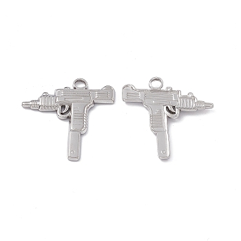 304 Stainless Steel Pendants, Gun Charm, Stainless Steel Color, 25x25x2.5mm, Hole: 3mm