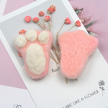 Footprints Handmade Wool Felt Ornament Accessories, for DIY Children Hair Tie, Pink, 60x30mm