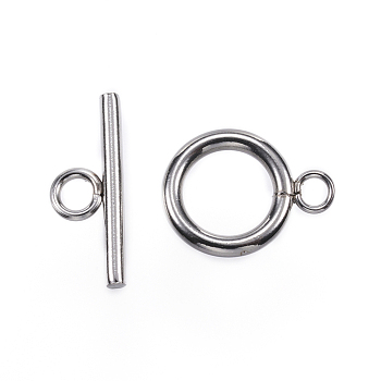 304 Stainless Steel Toggle Clasps, Stainless Steel Color, Ring: 16x12x2mm, Hole: 3mm, Bar: 18x7x2mm, Hole: 3mm