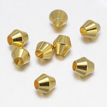Bicone Brass Spacer Beads, Barrel Plating, Golden, 4x4mm, Hole: 2mm