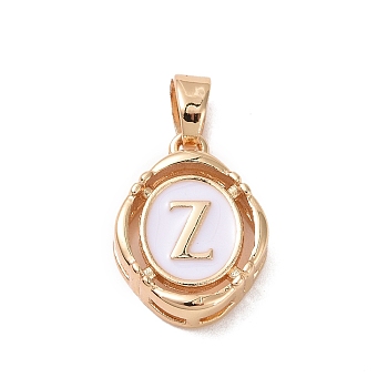 304 Stainless Steel Enamel Pendants, Oval with Letter, Golden, White, Letter.Z, 15.5x11.5x4mm, Hole: 4.5x2.5mm