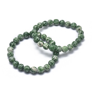 Natural Green Spot Jasper Bead Stretch Bracelets, Round, 2-1/8 inch~2-3/8 inch(5.5~6cm), Bead: 8mm