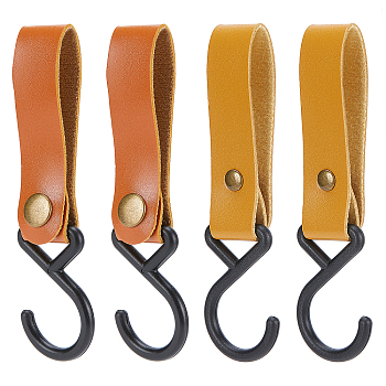 AHADEMAKER 4Pcs 2 Colors PU Imitation Leather Hook Hangers, Portable Hiking Hanger, Hanging Strap Hook, with Plastic Hooks, for Tripod, Outdoor Camping Supplies, Mixed Color, 123x20.5x12mm, 2pcs/color