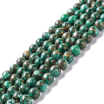 Assembled Synthetic Pyrite and Dyed Howlite Beads Strands, Round, Green, 8mm, Hole: 1.2mm, about 49~50pcs/strand, 15.94''(40.5cm)