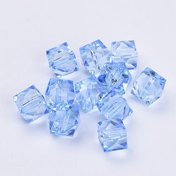 Transparent Acrylic Beads, Faceted, Cube, Light Steel Blue, 12x12x10mm, Hole: 1.5mm, about 510pcs/500g